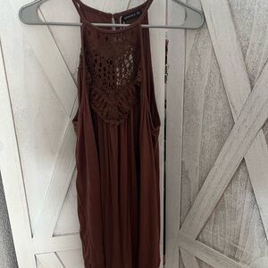 Miholl Brown Crochet Accent Tank Top
